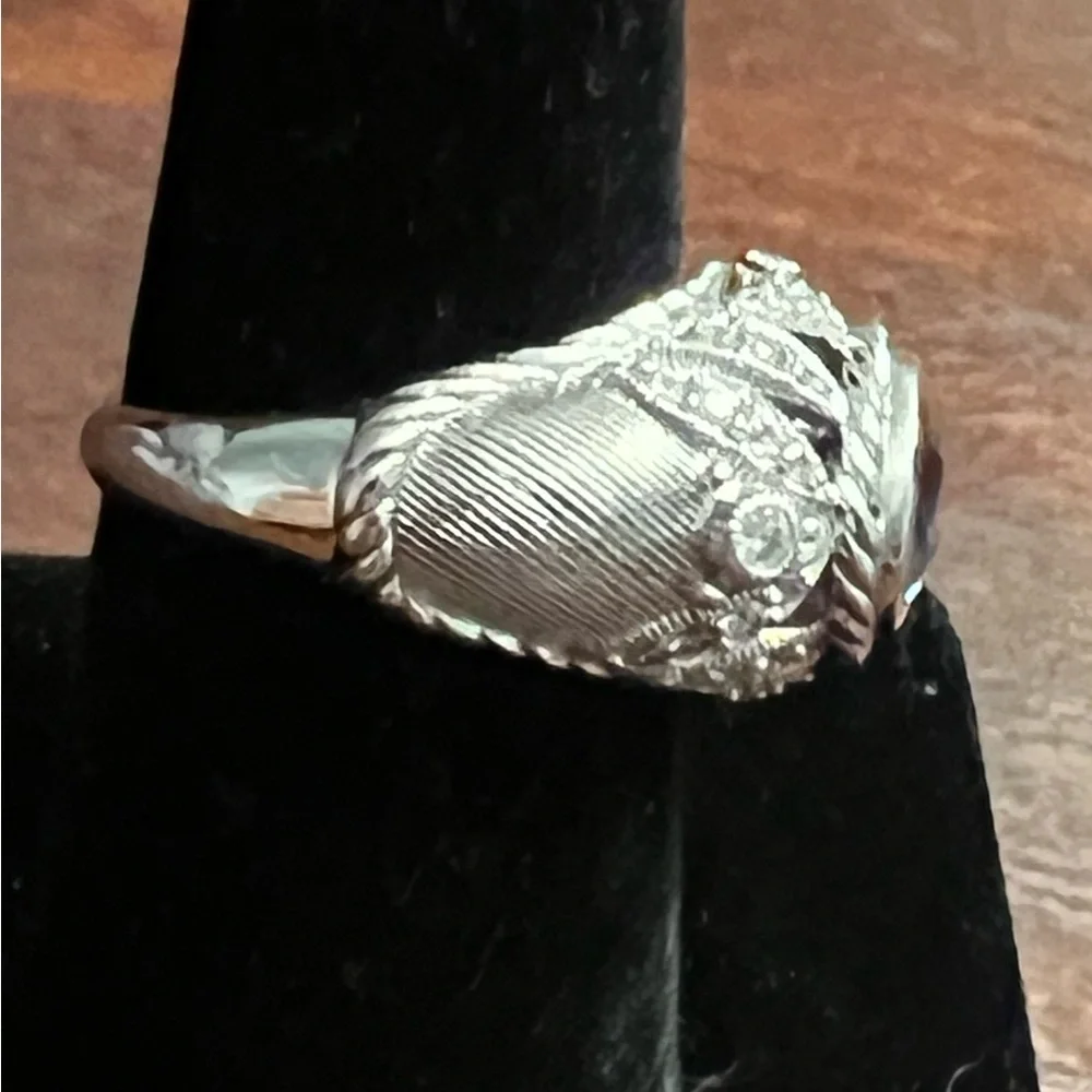 Judith Ripka London Blue Topaz Sterling Silver 925 Rope & Leaf Ring EC 8 #329 - Picture 6 of 12